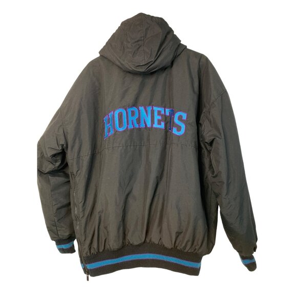 Vintage Starter Charlotte Hornets Jacket Black Hooded Puffer Large Retro 7353 - Picture 7 of 9